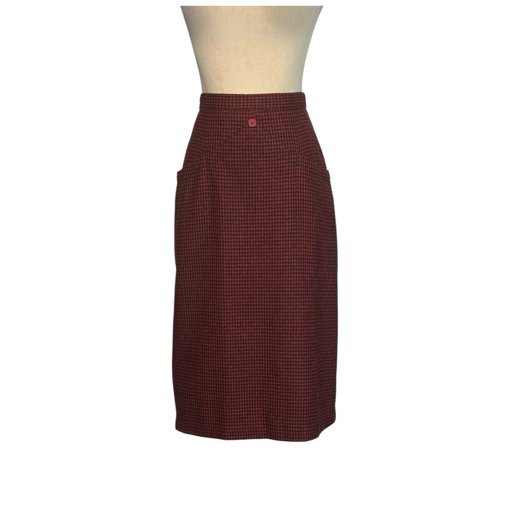 Porsche vintage red black houndstooth pencil skirt size 9/10